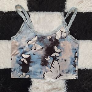 Blue Butterfly print crop cami y2k fairycore